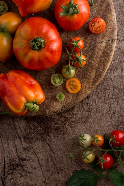 Above view tomatoes and peppers