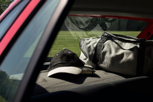 Free photo view of travel items inside car ready for trip