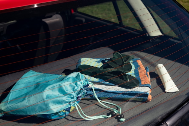 Free Photo view of travel items inside car ready for trip