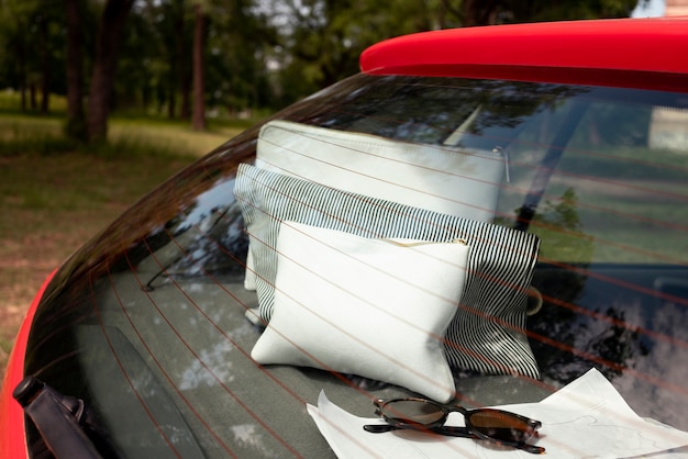 Free photo view of travel items inside car ready for trip