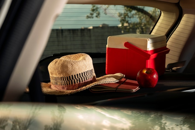 Free photo view of travel items inside car ready for trip