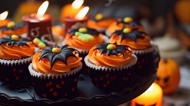 View of tray filled with delicious and sweet cupcake desserts