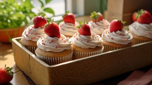 View of tray filled with delicious and sweet cupcake desserts