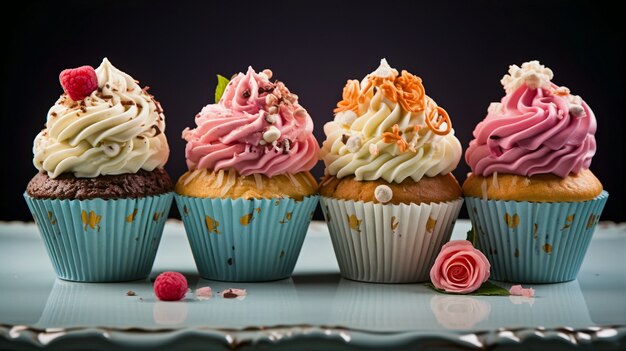 View of tray filled with delicious and sweet cupcake desserts