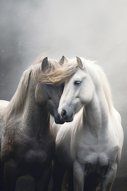 Free photo view of two horses in nature