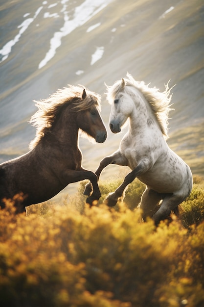 View of two horses in nature