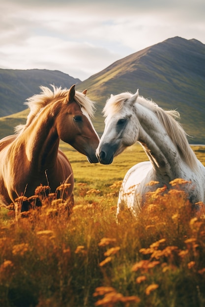 View of two horses in nature