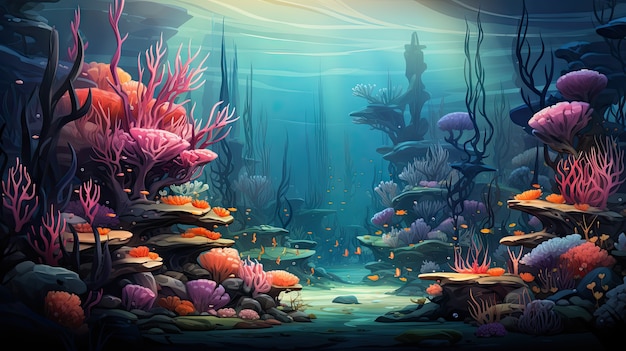 Free photo view of underwater sea life in cartoon style