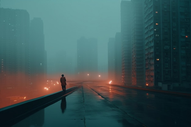 Free photo view of urban dark city with fog