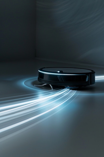 Free photo view of vacuum cleaner robot on a flat surface or floor