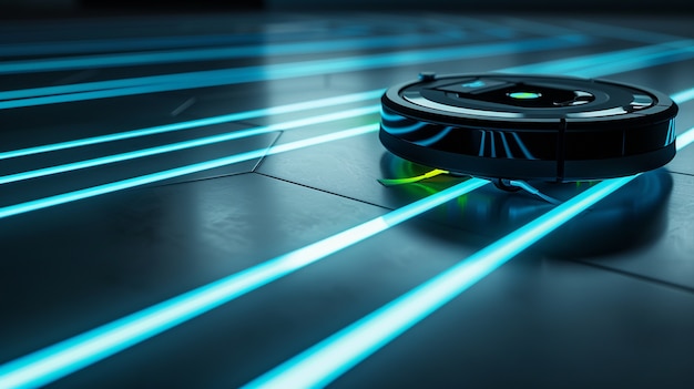 Free photo view of vacuum cleaner robot on a flat surface or floor