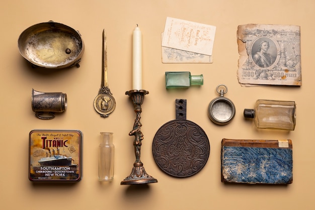 Free Photo above view vintage objects still life