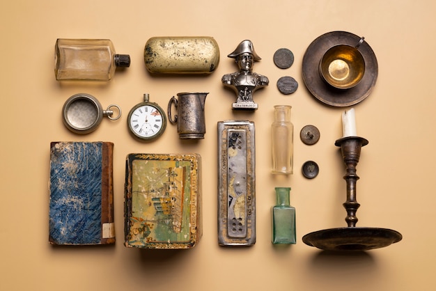 Free Photo above view vintage objects still life