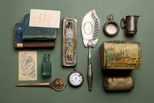 Free Photo above view vintage objects still life