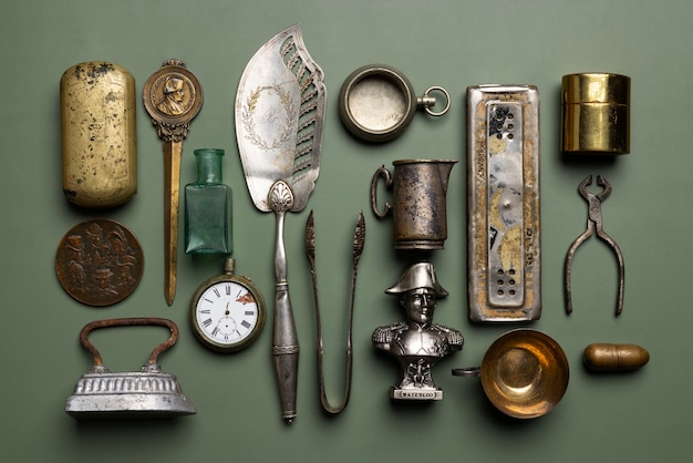 Free photo above view vintage objects still life