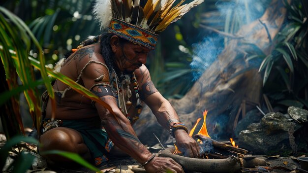 View of warrior and leader from the ancient maya and inca empire