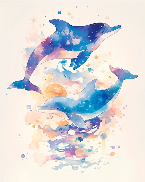 Free Photo view of watercolor dolphin