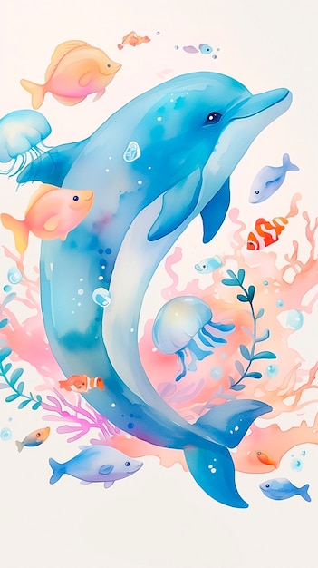 Free photo view of watercolor dolphin