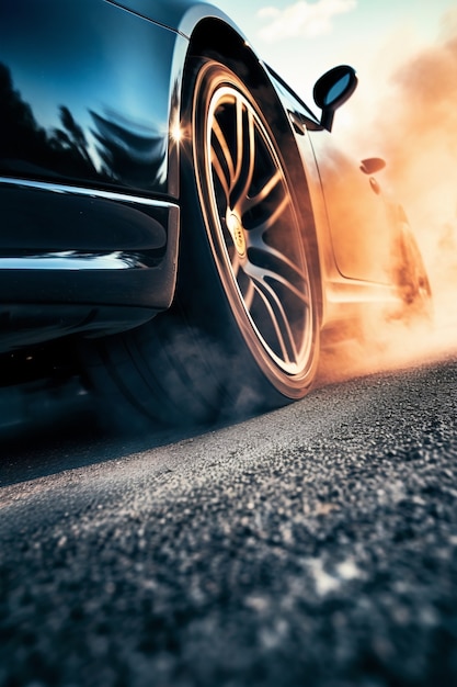 Free photo view of wheel on car running at high speed