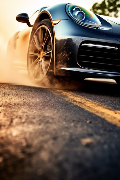 View of wheel on car running at high speed