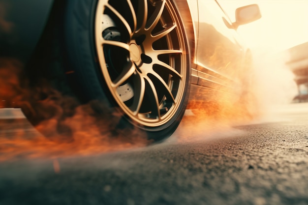 View of wheel on car running at high speed