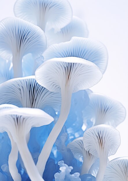 View of white and blue mushrooms