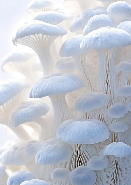 View of white and blue mushrooms