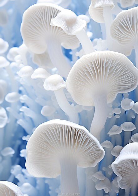 View of white and blue mushrooms