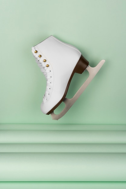 Free photo view of white ice skates with laces