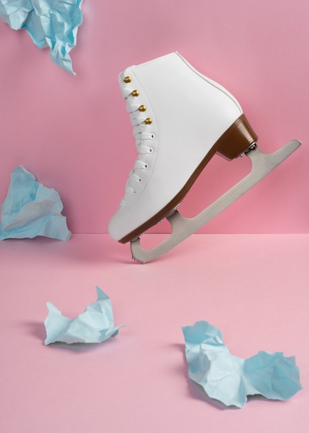 Free photo view of white ice skates with laces