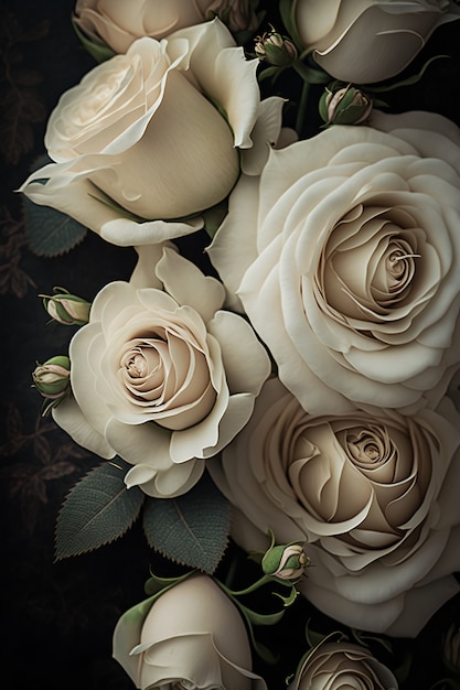 Free photo above view white roses background