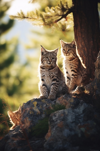 Free photo view of wild bobcat cubs in nature