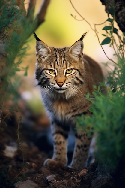 Free Photo view of wild bobcat in nature