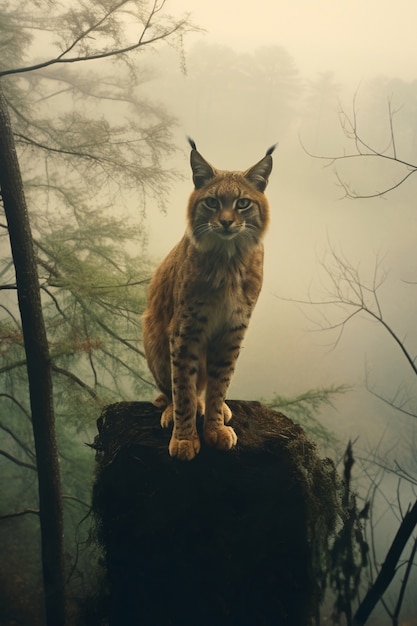 Free Photo view of wild bobcat in nature