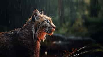 Free photo view of wild bobcat in rain