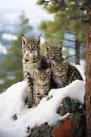 Free photo view of wild bobcat with snow in winter