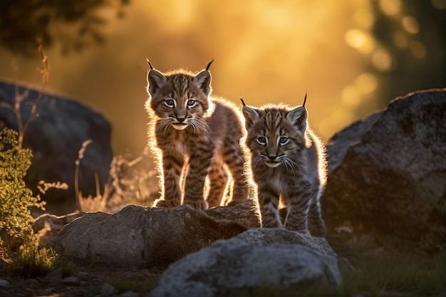 Free photo view of wild caracal or lynx cubs in nature