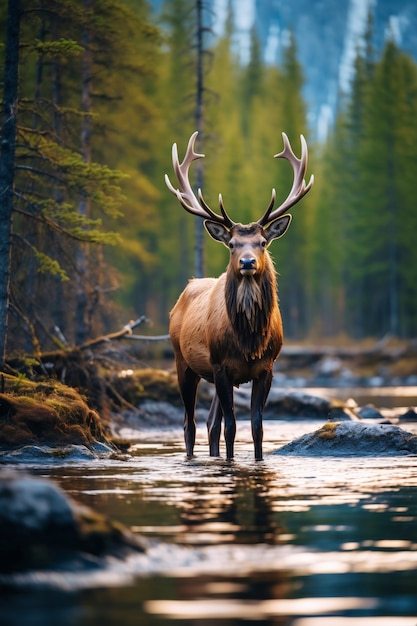 View of wild elk in nature