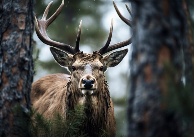 View of wild elk with nature landscape