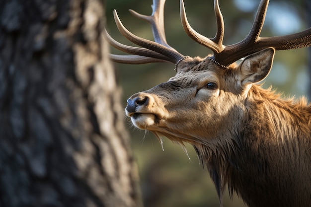 View of wild elk with nature landscape