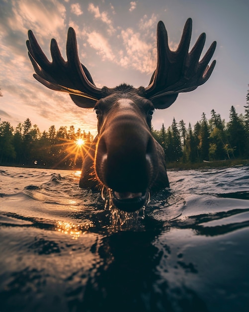 Free photo view of wild elk with nature landscape