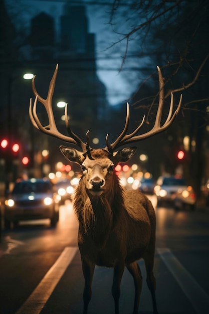 Free Photo view of wild elk with urban landscape