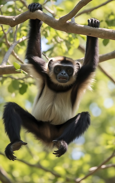 Free photo view of wild gibbon ape in tree