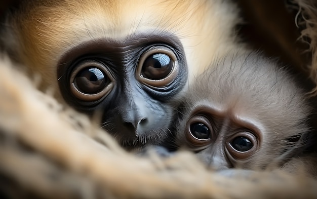 Free Photo view of wild gibbon apes in nature