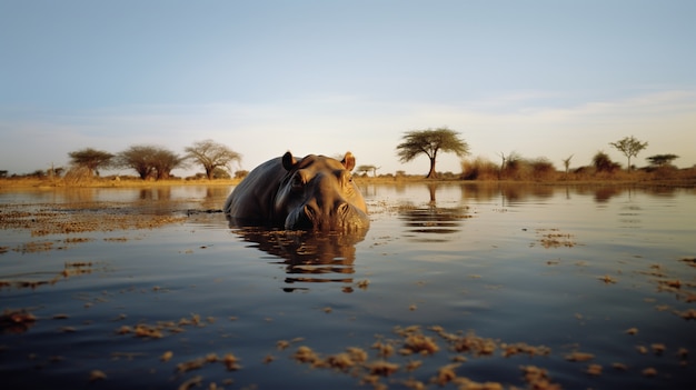 Free photo view of wild hippo