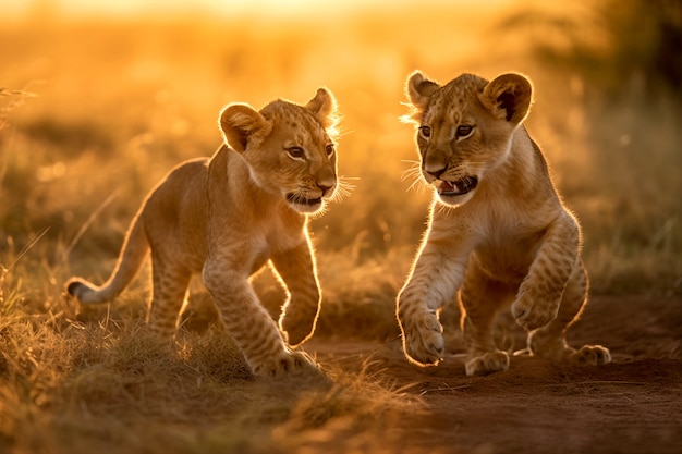 Free photo view of wild lion cubs in nature