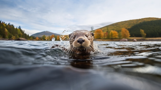 Free Photo view of wild otter