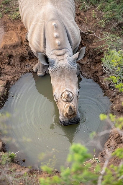 View of wild rhino animal in its natural habitat