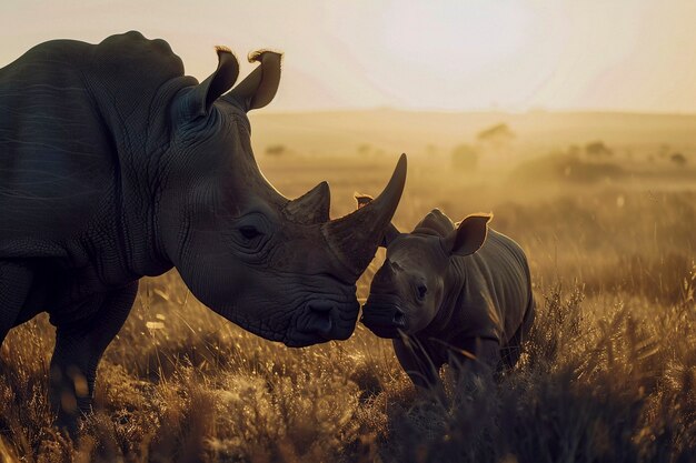 View of wild rhino in nature