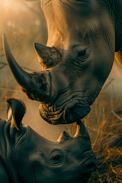 View of wild rhino in nature